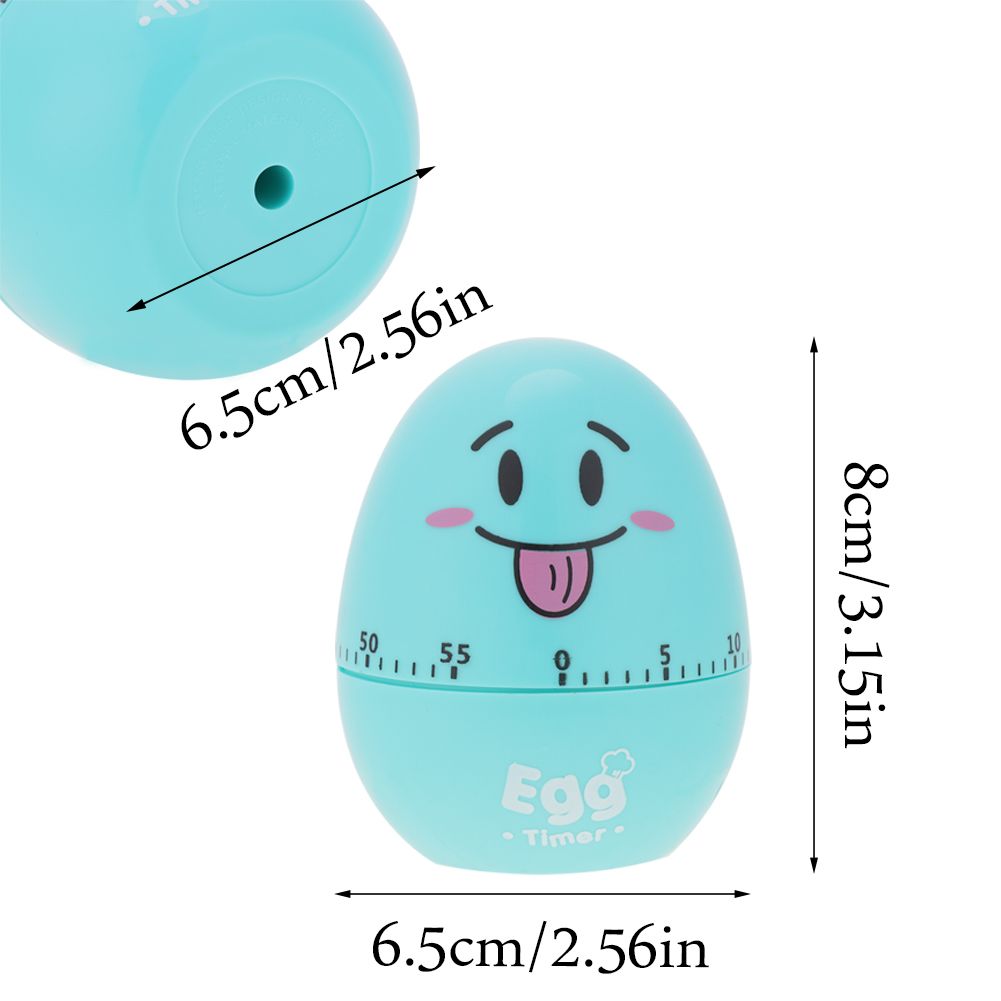Blue plastic cartoon egg-shaped manual kitchen timer with mechanical alarm, designed for cooking and kitchen use.