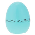 Blue plastic cartoon egg-shaped manual kitchen timer with mechanical alarm, suitable for cooking and baking.