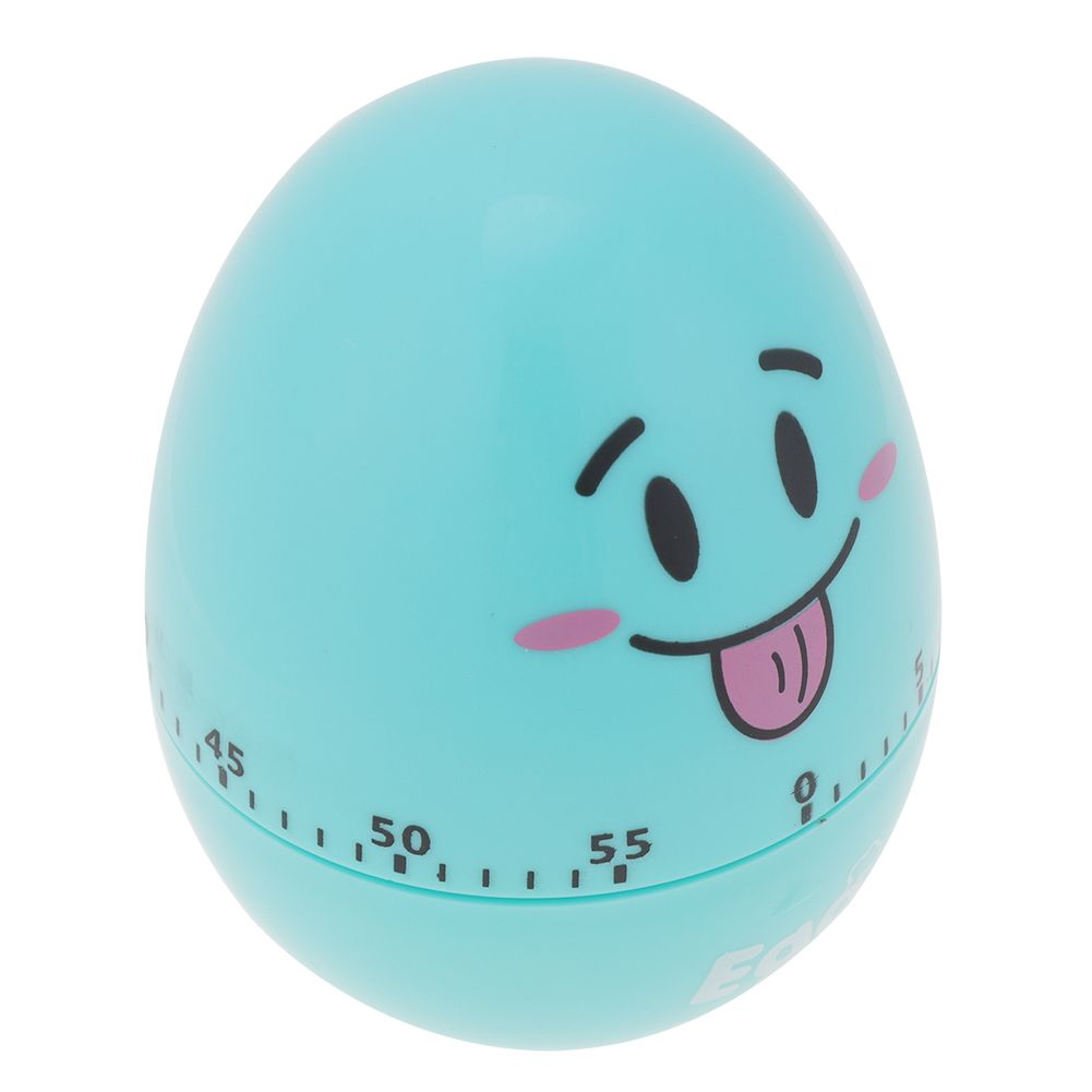 Blue plastic cartoon egg kitchen timer from Everything Baby, 55-minute mechanical alarm for cooking and baking.