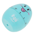 Blue plastic cartoon egg-shaped manual kitchen timer with mechanical alarm, 55-minute capacity, for cooking and baking.