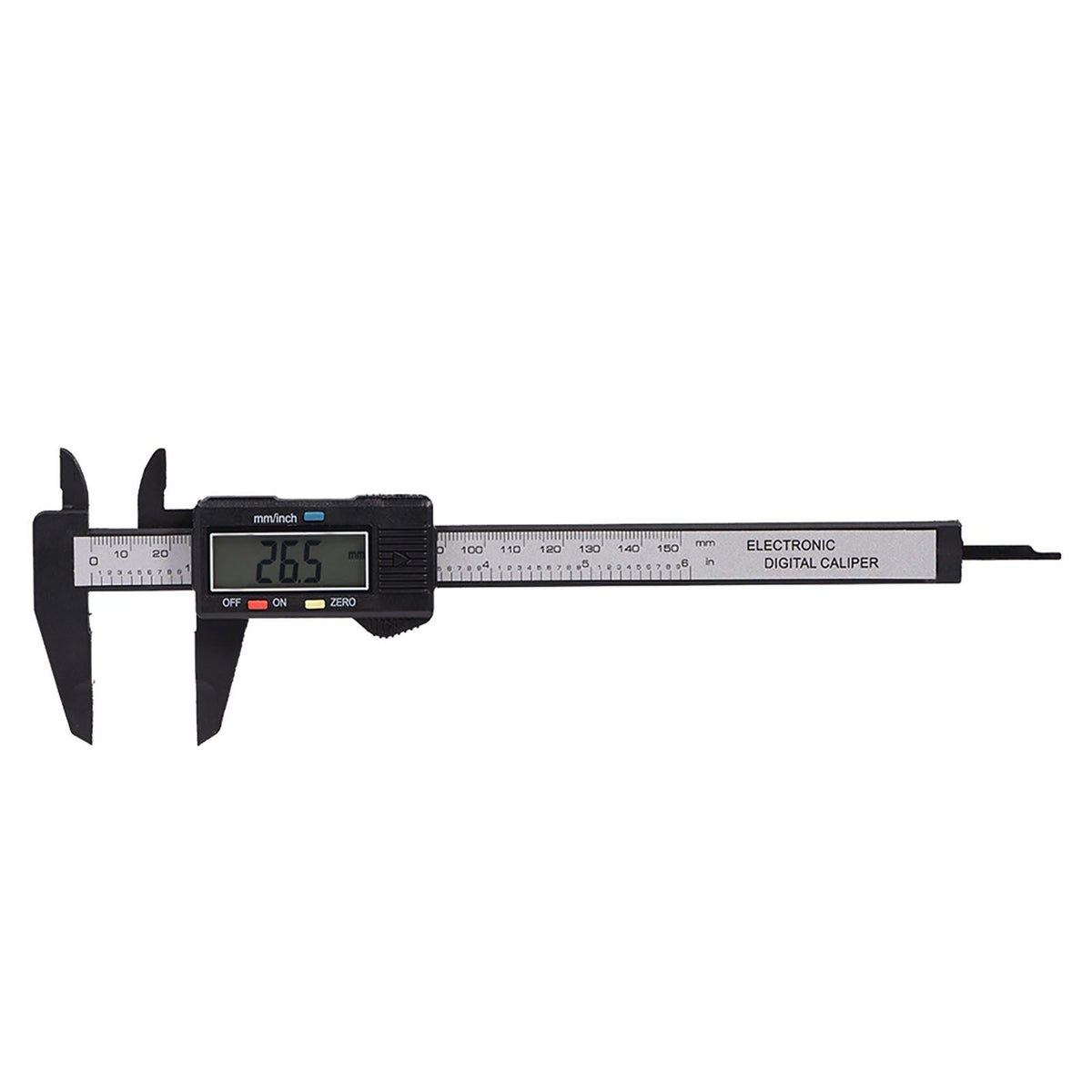 Digital caliper with large LCD screen for precise inside, outside, and depth measurements, black color, ideal for safety equipment.