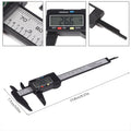 Digital caliper with large LCD screen measuring inside, outside, depth, and steps, in black for precise measurements.