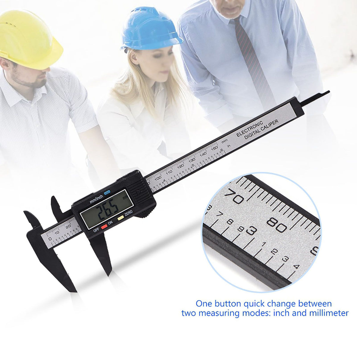 Digital caliper with large LCD screen for precise inside, outside, and depth measurements, black color, suitable for safety gate fittings.