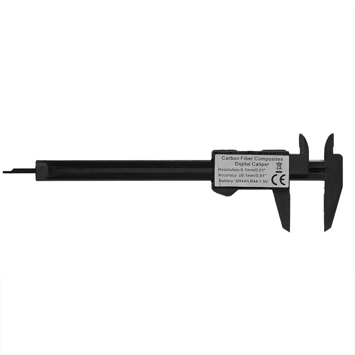 Digital caliper with large LCD screen for precise inside, outside, depth, and step measurements, in black.