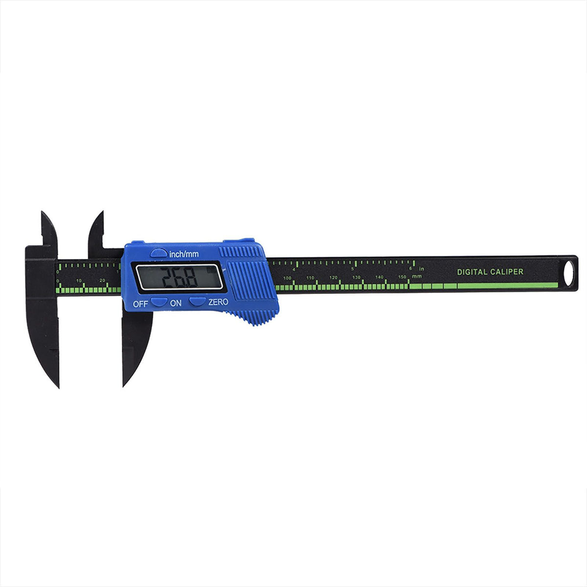 Digital caliper with large LCD screen in blue, used for precise inside, outside, depth, and step measurements, by Everything Baby.