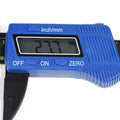 Digital caliper with large LCD screen for precise inside, outside, depth, and step measurements, featuring a blue body.