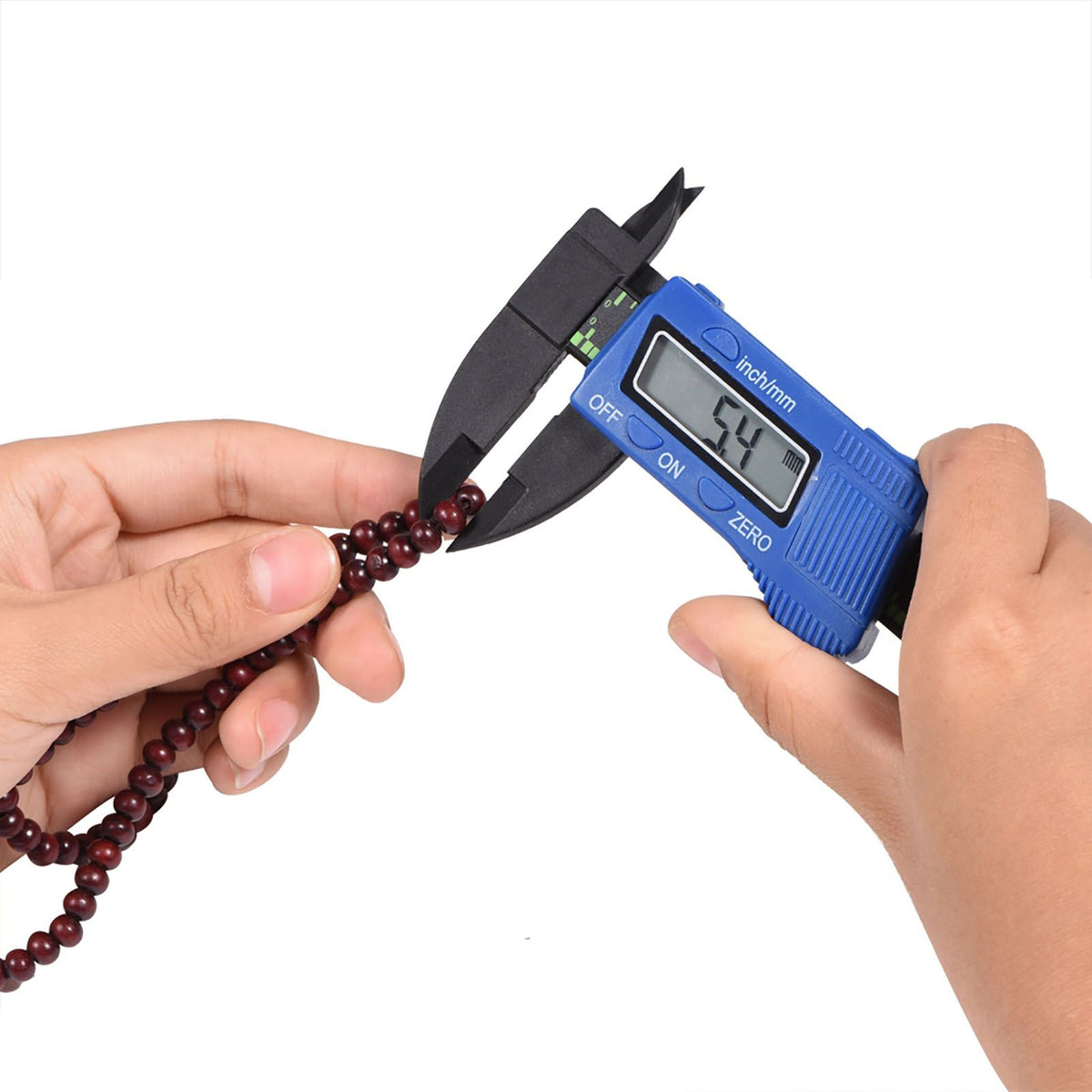 Digital caliper with large LCD screen for precise inside, outside, depth, and step measurements, in blue.