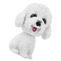 White dog-shaped bobble head toy, decorative dashboard ornament for car interior, suitable for baby and kids ride-on cars.