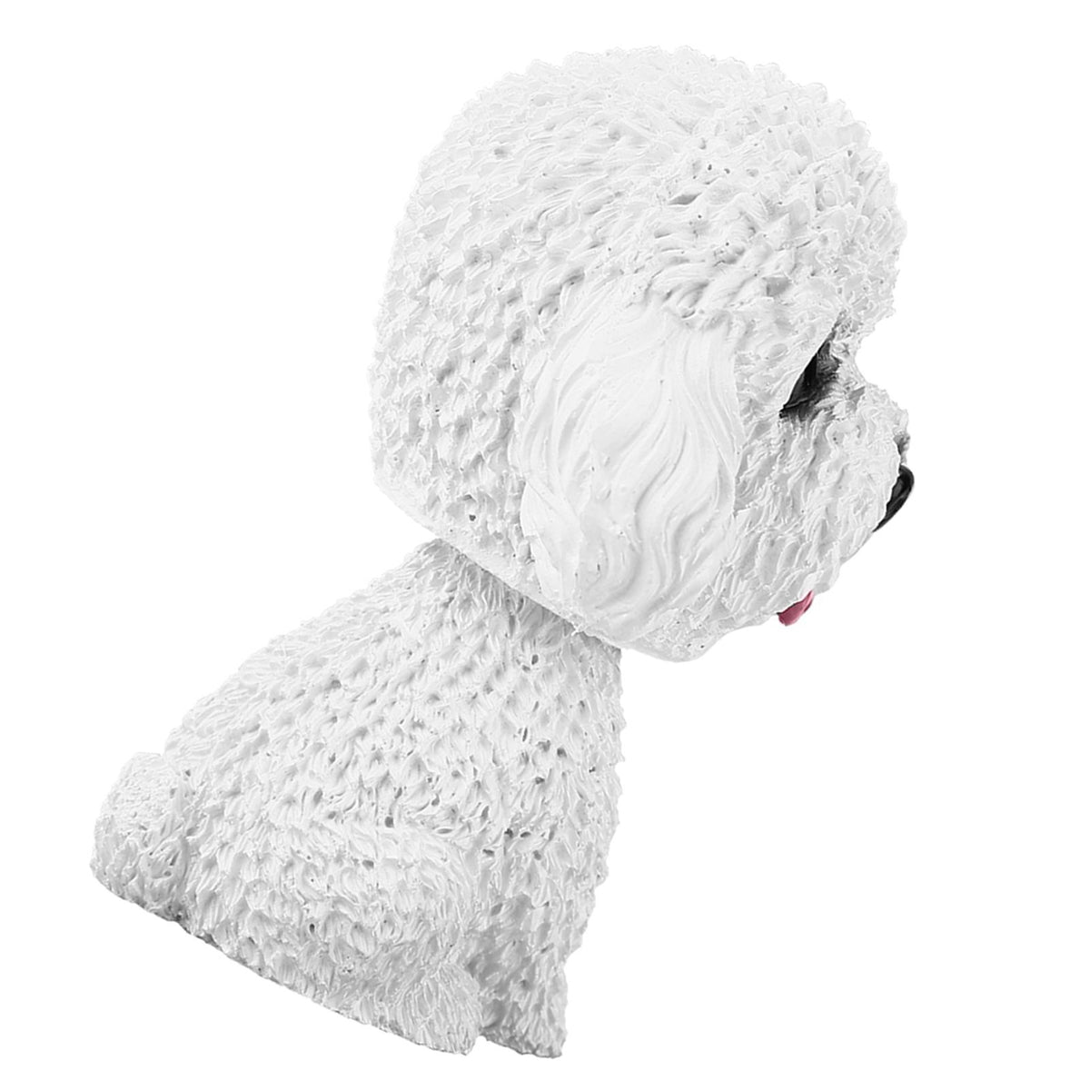 White dog-shaped bobble head toy for car dashboard decor, suitable for kids' ride-on cars and go-karts by Everything Baby.