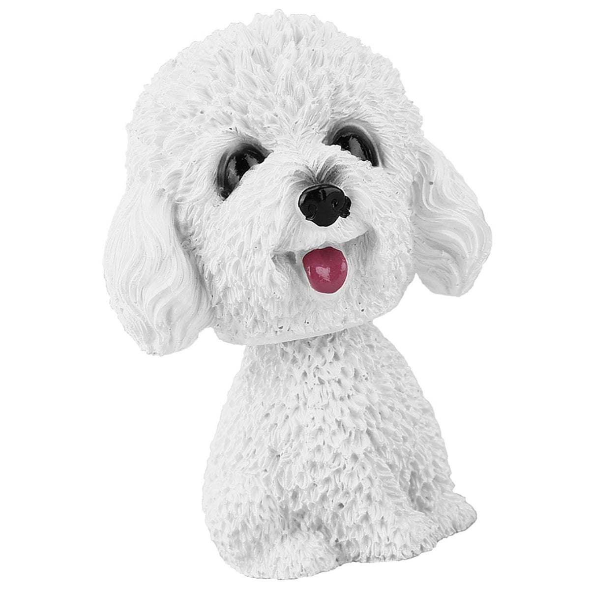 White dog-shaped bobble head toy for car dashboard decor, features a shaking head design from Everything Baby.