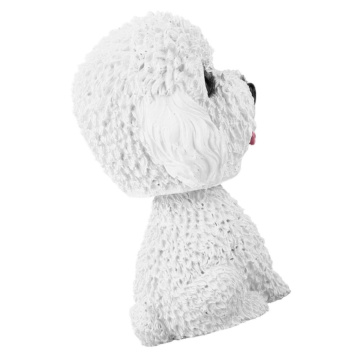 White simulation shaking head dog decor bobble head toy for car interior dashboard ornament, suitable for kids' ride-on cars.