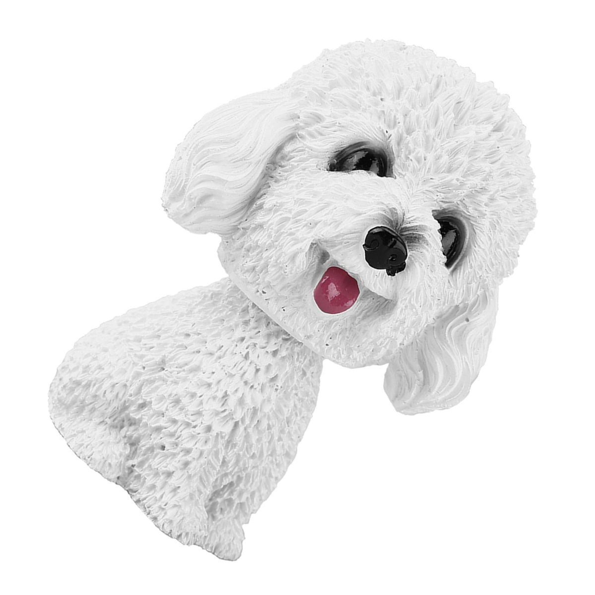 White dog-shaped bobble head toy for car dashboard decor, made by Everything Baby, perfect for ride-on car interior decoration.