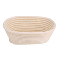 Handmade unbleached natural cane banneton proofing basket with wooden base for bread dough proofing, 21x13.5x8cm, designed for baking.