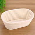 Handmade unbleached natural cane banneton proofing basket for bread dough, 21x13.5x8cm, used in bread baking and proofing.