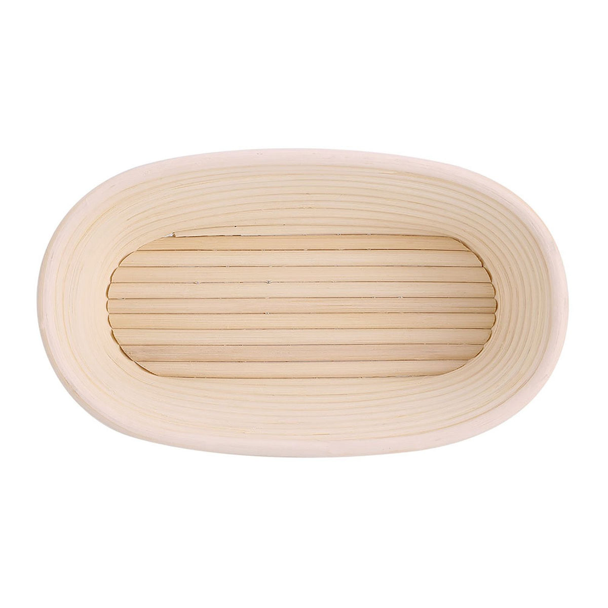 Handmade unbleached natural cane banneton proofing basket for bread dough, 25x14.5x8cm, used for bread baking.