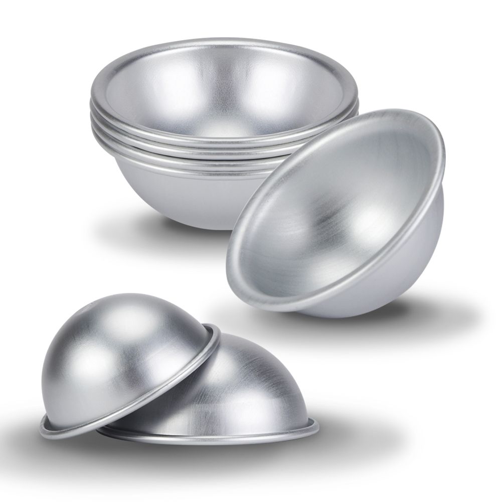 Aluminum 9cm semicircle mold for baby and kid's pretend play baking, ideal for making mini chiffon cakes and desserts.