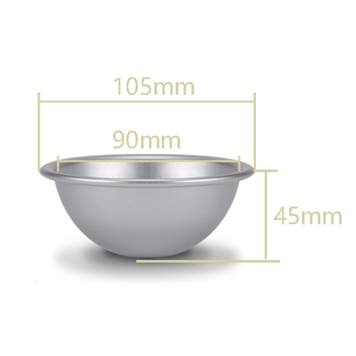Aluminum 10cm semicircle mold for chiffon cakes, hemisphere dessert, or pudding, suitable for baking and creative dessert presentation.