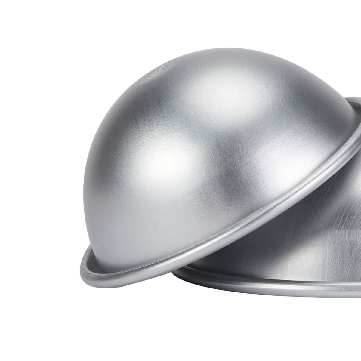 Aluminum 10cm semicircle mold for baking, used for chiffon cakes, desserts, and puddings, with a smooth, shiny surface.