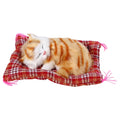 Yellow plush sleeping kitten toy with simulated sound, perfect for pretend play and Christmas gift for kids.