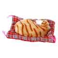 Yellow plush sleeping kitten toy with sound, perfect for pretend play, from Everything Baby, ideal for kids' Christmas gift.