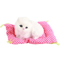 White plush sitting kitten toy with realistic sound, perfect for pretend play and Christmas gifts for babies and kids.