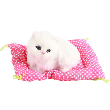 White plush sitting kitten toy with realistic sound, perfect for pretend play and Christmas gifts for babies and kids.