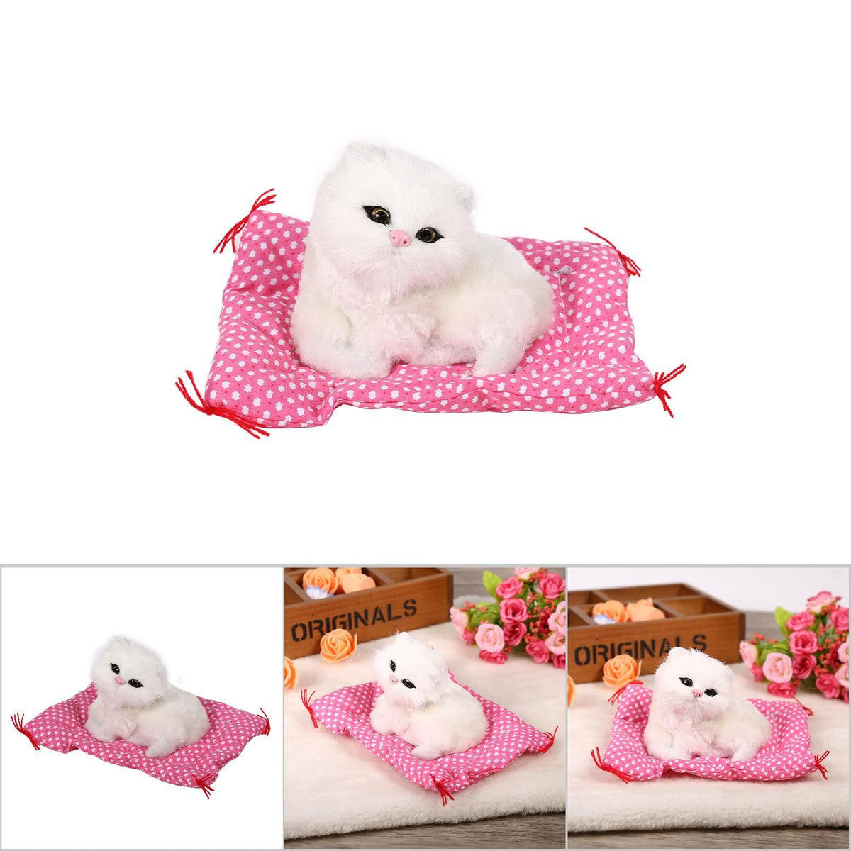 White plush sitting kitten toy with realistic sound, perfect for pretend play and Christmas gift for kids from Everything Baby