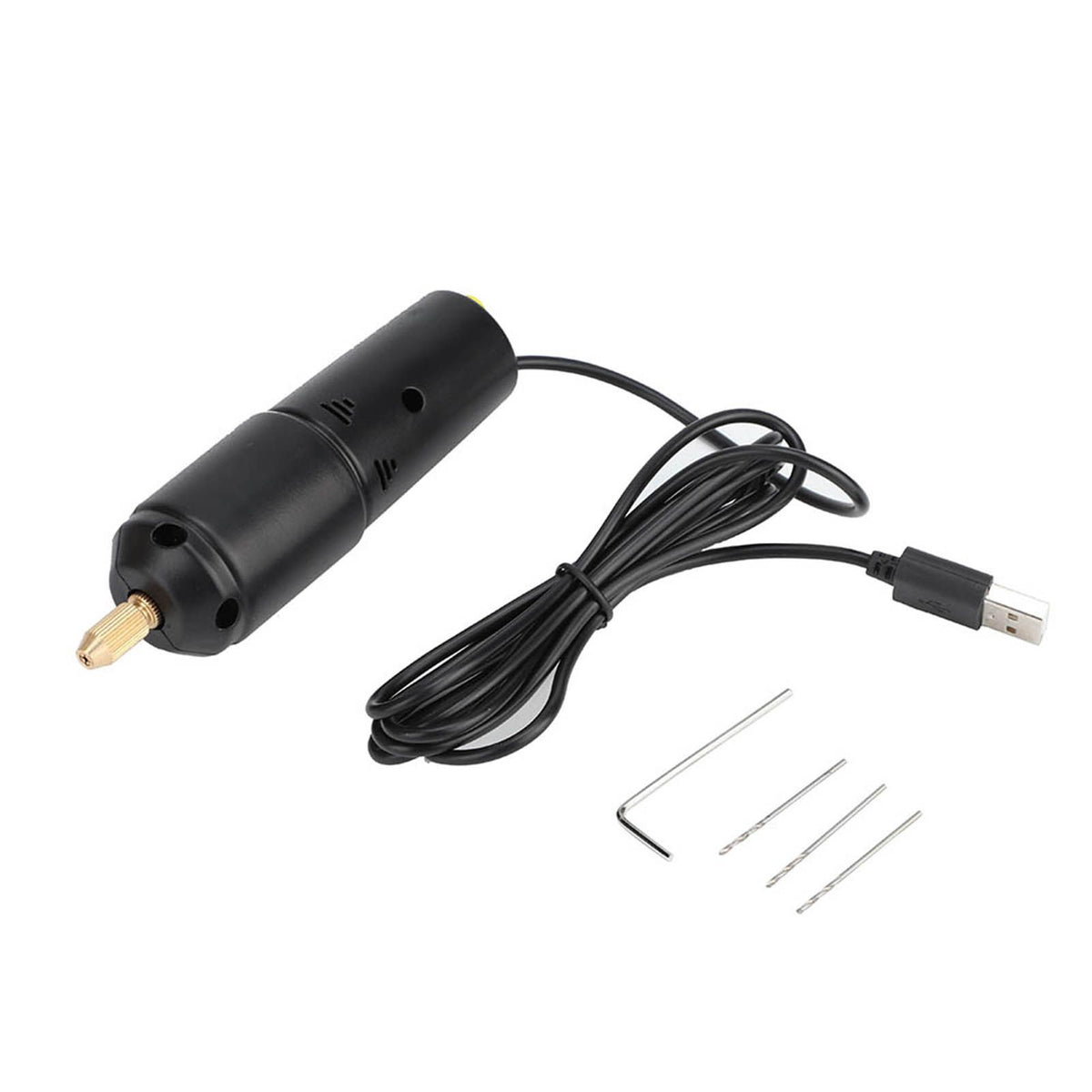Portable mini electric handheld drill with 3 bits, designed for kids' outdoor toy play, powered by micro USB, brand Everything Baby.