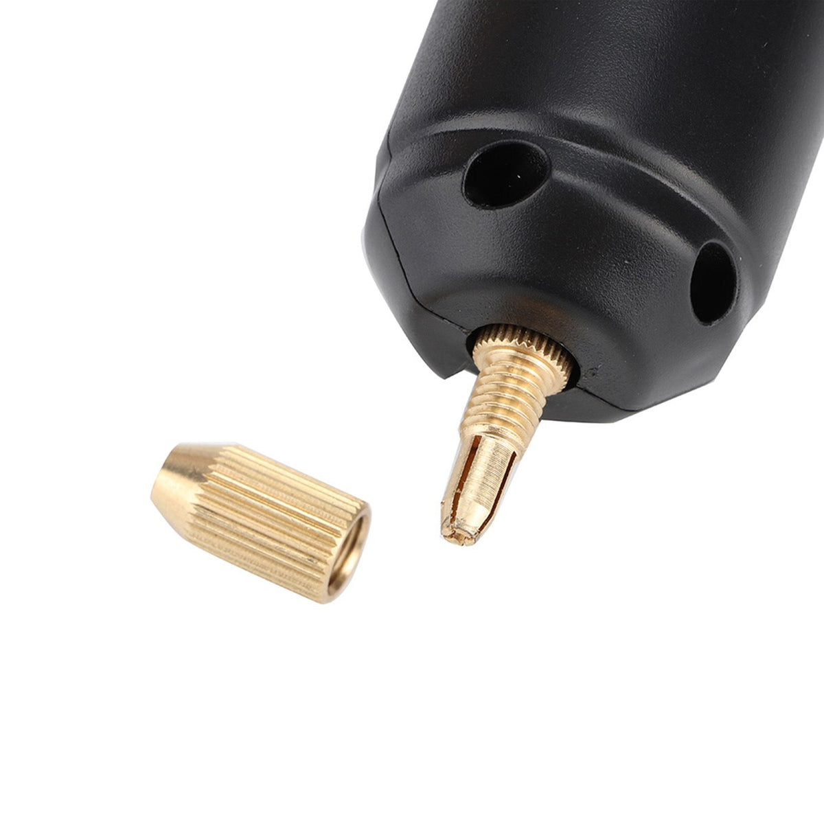 Portable mini electric drill with micro USB, handheld design, includes 3 drill bits, suitable for kids' outdoor play equipment.