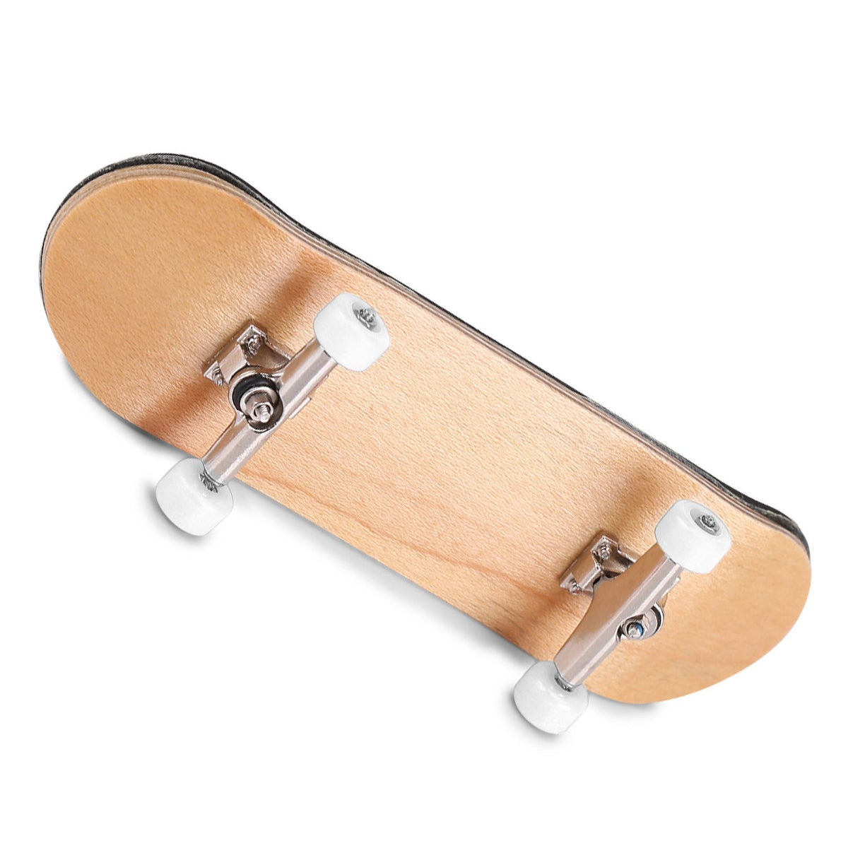 White maple wooden fingerboard by Everything Baby with alloy trucks, presented in a box, designed for kids' building toy play.