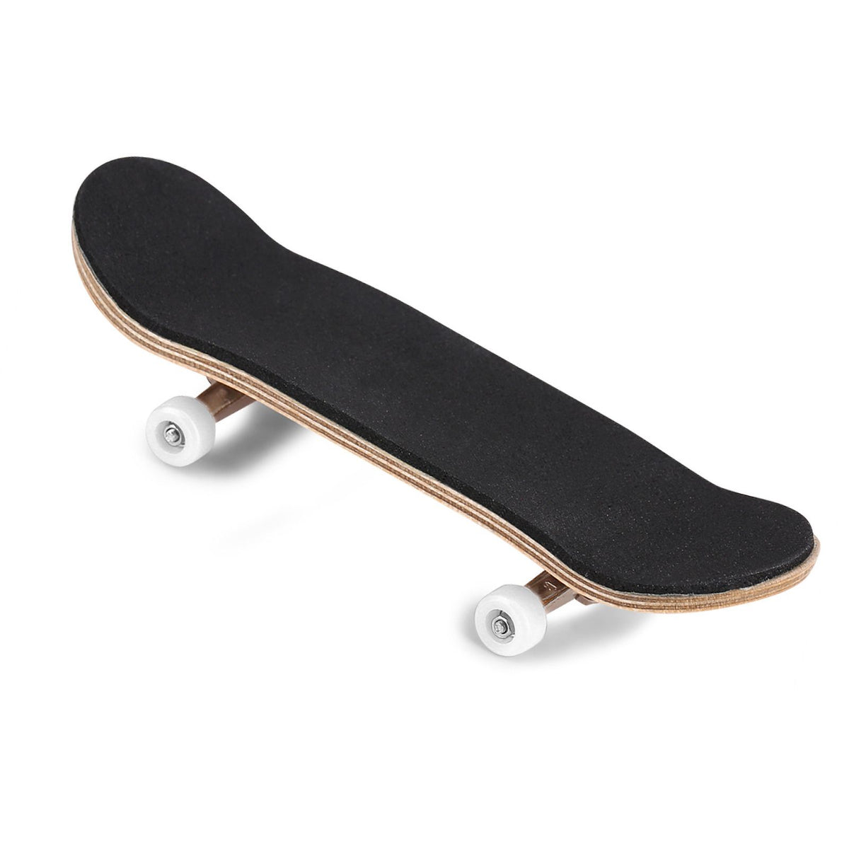 Maple wooden alloy fingerboard skateboard with box, designed for kids, featuring white finish and compact building toy style.