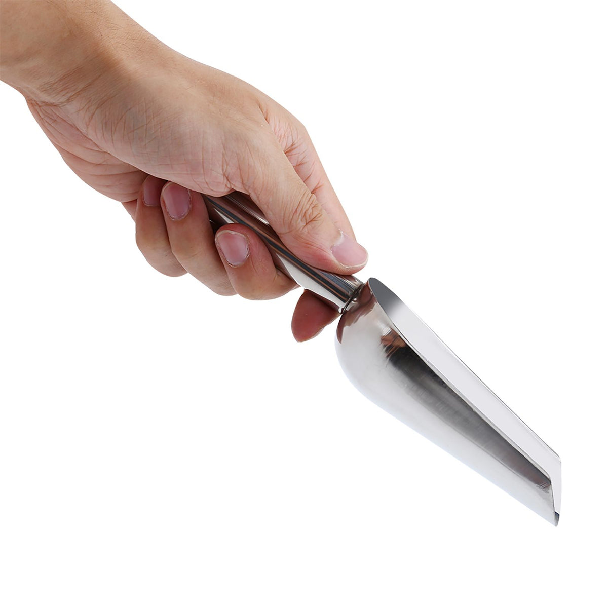 Five stainless steel Sweet Scoops for candy or dessert buffets, ideal for baby and kids nursing and feeding setups.