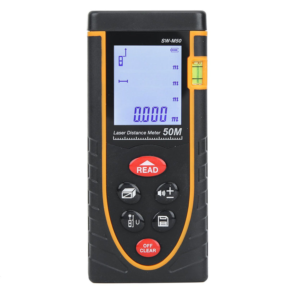 Handheld SNDWAY digital laser distance meter measuring length and volume up to 40m, suitable for outdoor play equipment.