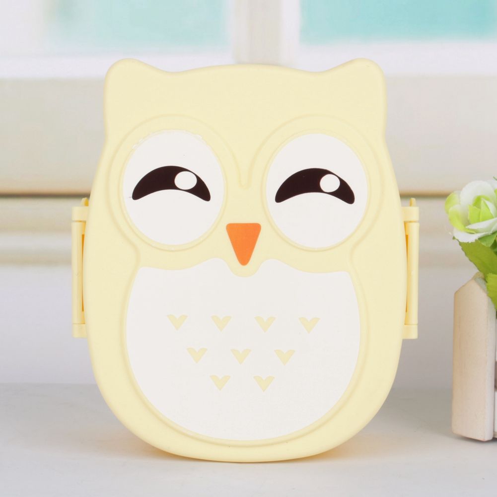 Plastic cartoon owl lunch box by Everything Baby, food-safe microwave container for kids, with colorful owl design for pretend play.