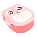 Plastic cartoon owl lunch box by Everything Baby, featuring colorful owl design, suitable for kids' food storage and pretend play.