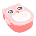 Plastic cartoon owl lunch box with playful design, food-safe microwave storage container for kids, from Everything Baby.