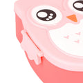 Colorful plastic cartoon owl lunch box for kids, food-safe microwave storage container with playful design by Everything Baby.