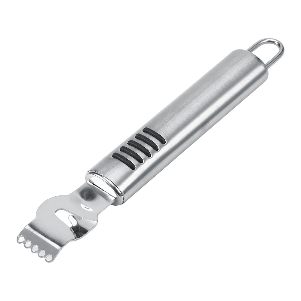 Stainless steel lemon lime orange peeler and citrus zester with ergonomic handle, ideal for peeling and zesting fruits.