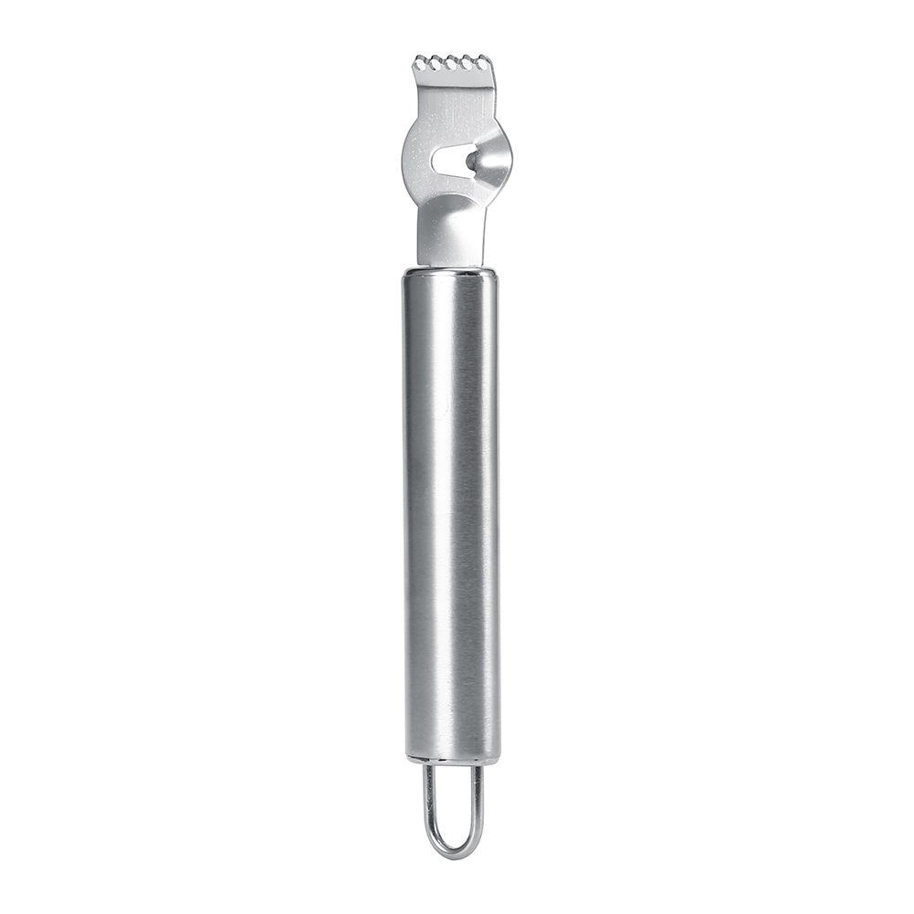 Stainless steel lemon lime orange peeler and citrus zester with ergonomic handle for easy fruit zesting and peeling.