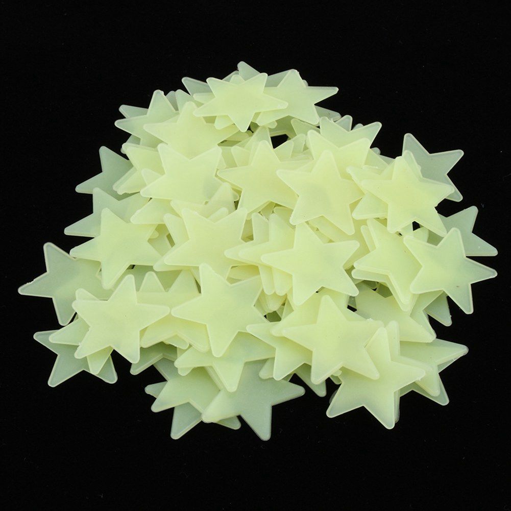 Set of 100 glow-in-the-dark star stickers for nursery walls, perfect for baby and kids' pretend play decor.