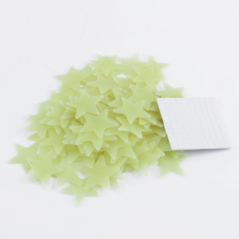 Set of 100 glow-in-the-dark star stickers for nursery walls, perfect for kids' pretend play and decorating bedrooms.