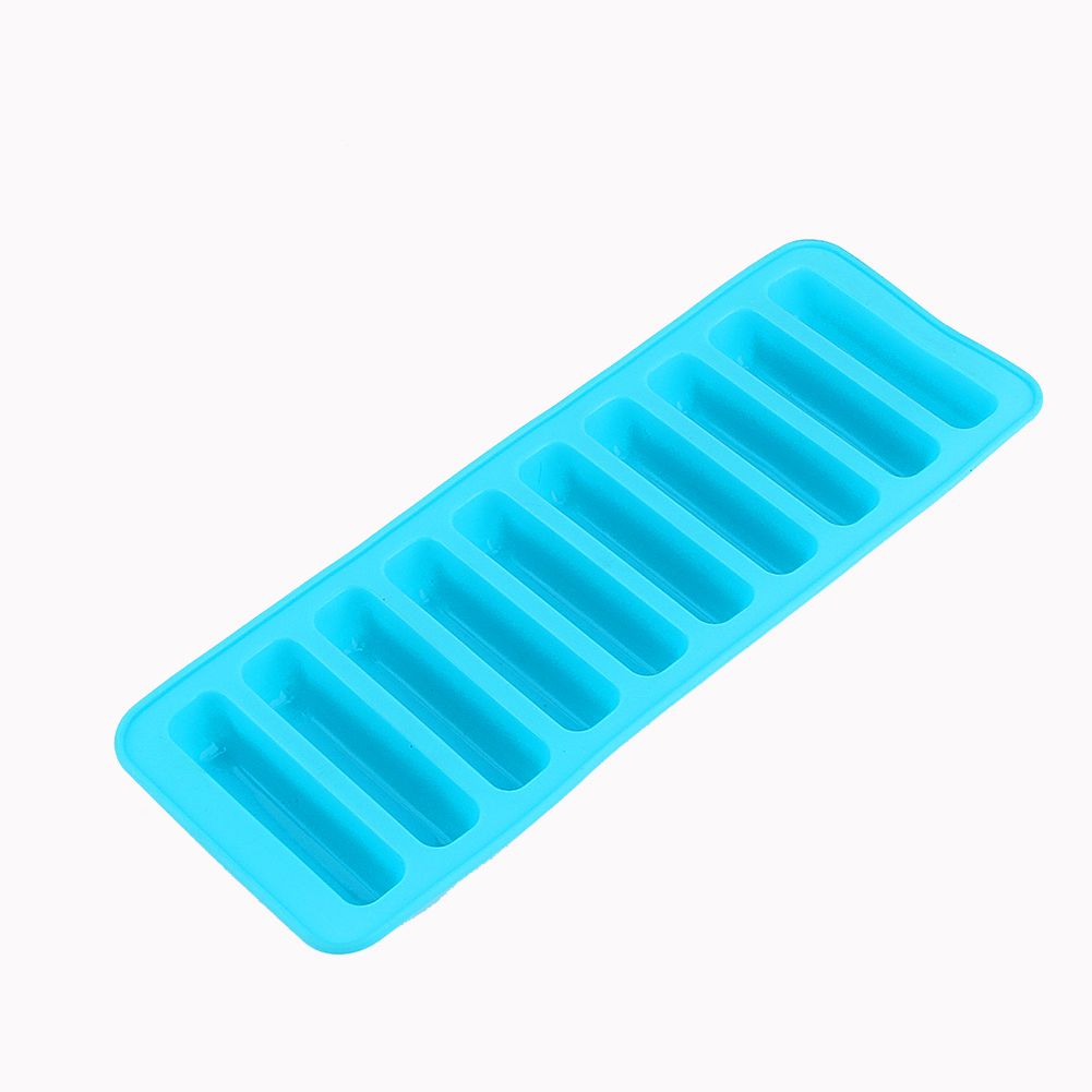 Colorful silicone cylinder ice cube tray with multiple molds, ideal for freezing baby food, chocolates, or fondant.