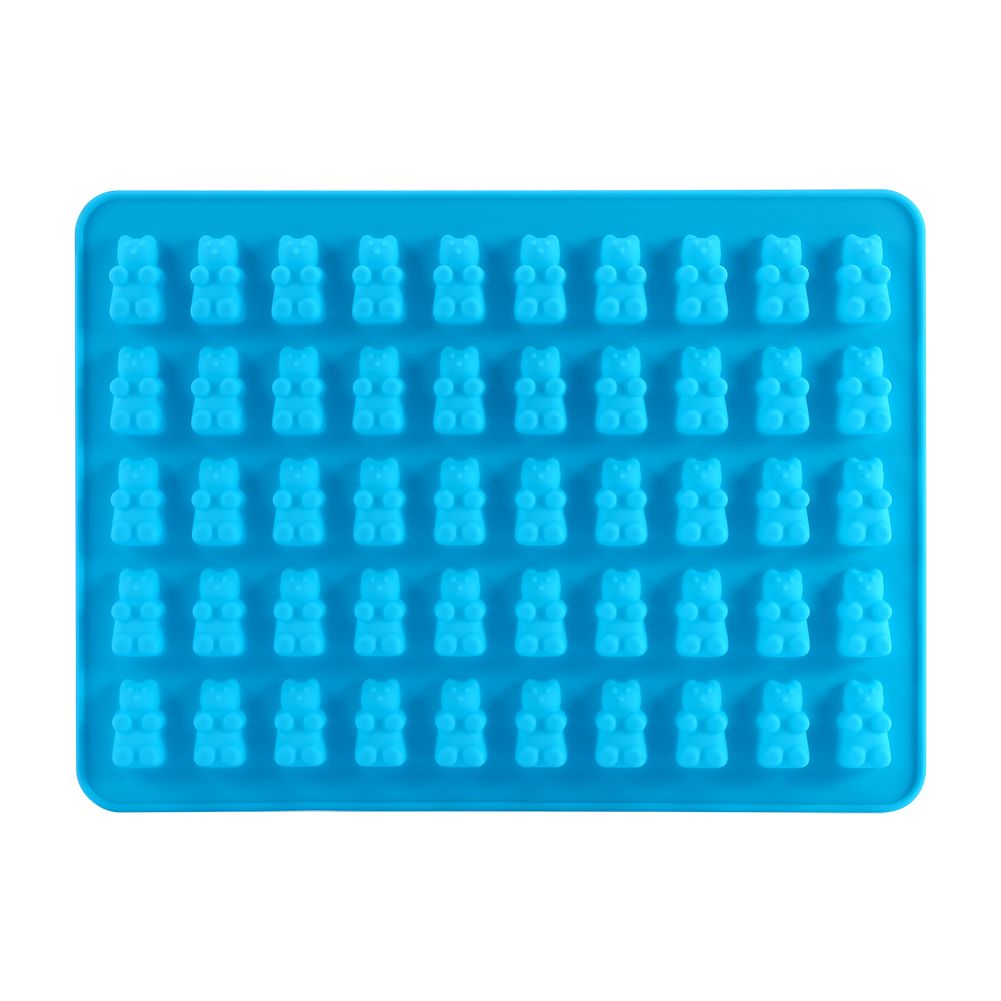 Silicone bear-shaped gummy maker tray for candies, chocolates, and ice, designed for baby and kids feeding activities.