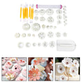 Set of 46 flower fondant cake decorating cutters and tools by Everything Baby, used for sugarcraft and cake decorating.