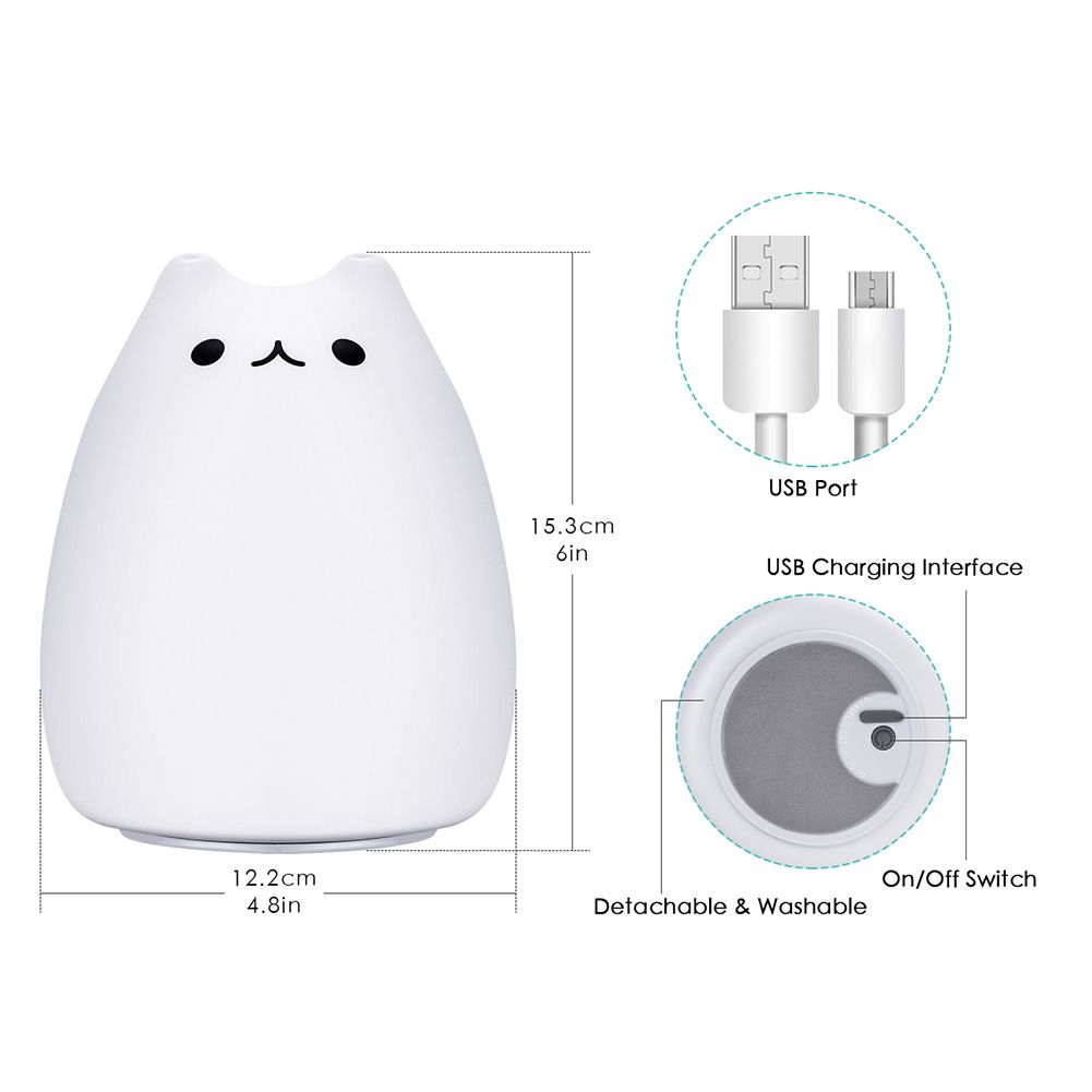 Cute EECOO cat night light for kids, soft silicone lamp with sensitive tap control, ideal as a decompression toy for children.
