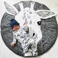 Colorful baby play mat with cute cartoon animal designs, made of cotton, perfect for crawling and pretend play for children.