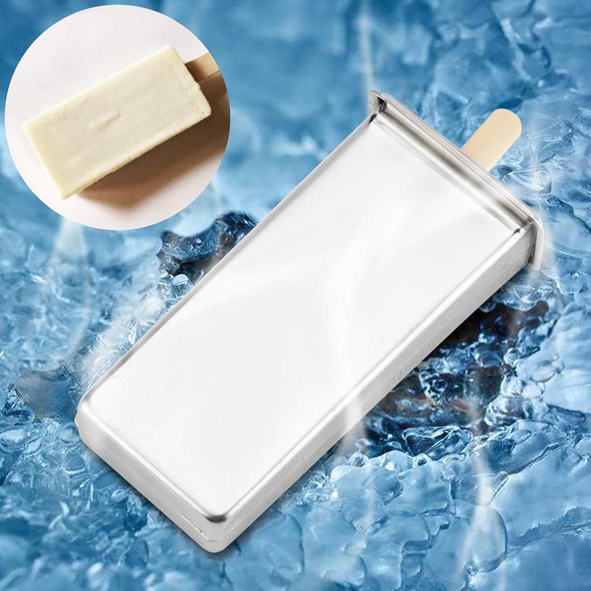 Stainless steel ice pop mold maker from Everything Baby, designed for DIY ice cream and pops in a home or industrial kitchen setting.