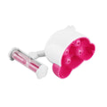 Pink children's toothbrush holder with built-in 3-minute hourglass timer for kids' oral hygiene, part of baby health grooming kit.
