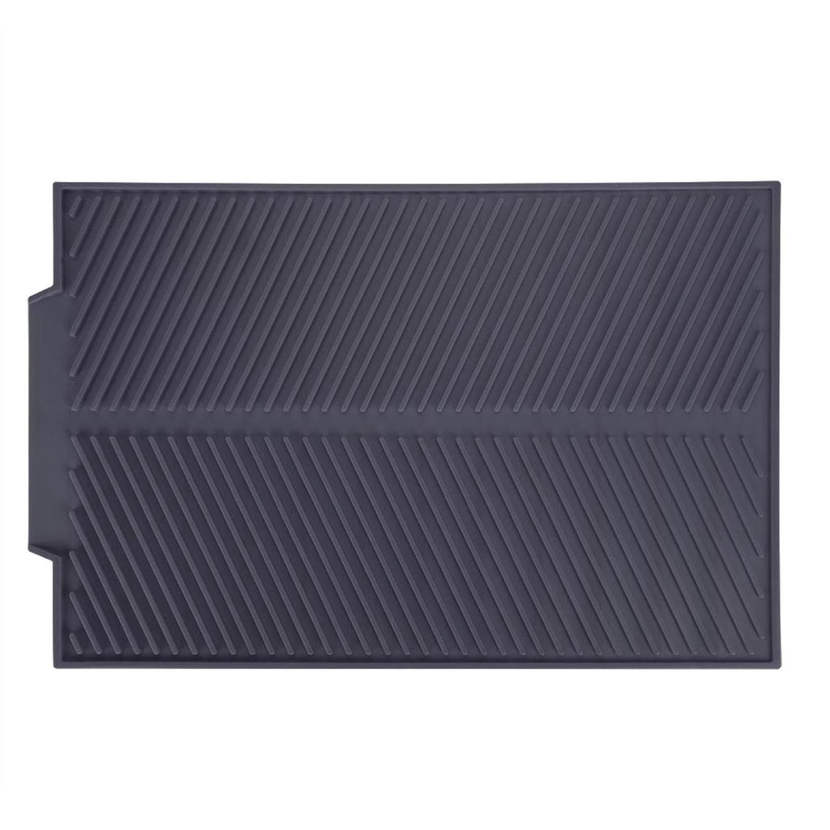 Grey rectangle silicone drain mat for drying dishes, heat resistant and slip-proof, ideal for baby and kids nursing and feeding areas.