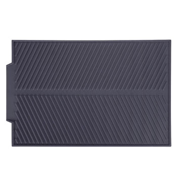 Grey rectangle silicone drain mat for drying dishes, heat resistant and slip-proof, ideal for baby and kids nursing and feeding areas.
